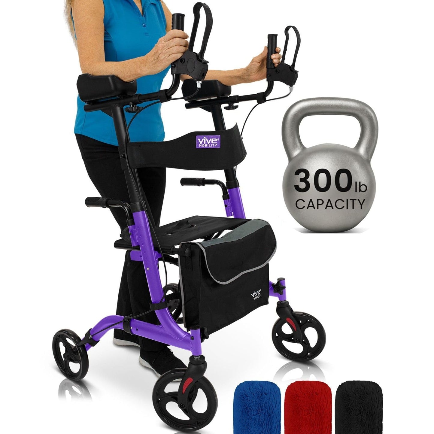 Upright Folding Rollator Walker with Seat and Armrests