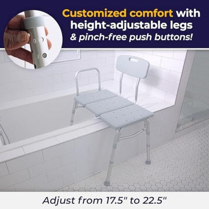 Height-Adjustable Tub Transfer Bench with Backrest, 350 lb Capacity