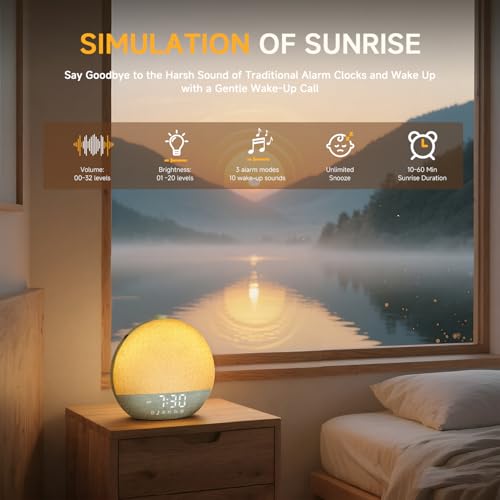 Geuuap Sunrise Alarm Clock White Noise Sound Machine for Bedroom