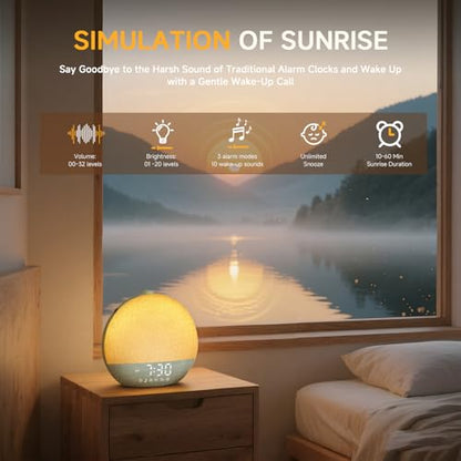 Geuuap Sunrise Alarm Clock White Noise Sound Machine for Bedroom