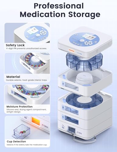 Automatic Pill Dispenser with App Control, LCD Display and Locking Tray
