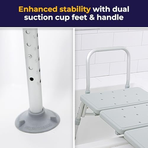 Height-Adjustable Tub Transfer Bench with Backrest, 350 lb Capacity
