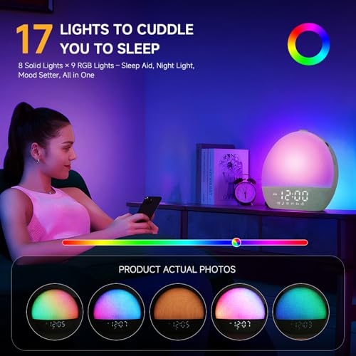 Geuuap Sunrise Alarm Clock White Noise Sound Machine for Bedroom