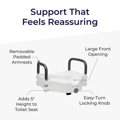 Drive Medical RTL12027RA 2-in-1 Raised Toilet Seat with Removable Padded Arms