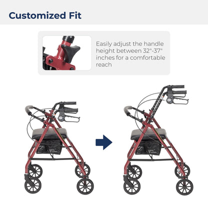 Drive Medical Four Wheel Rollator with Fold Up Removable Back Support