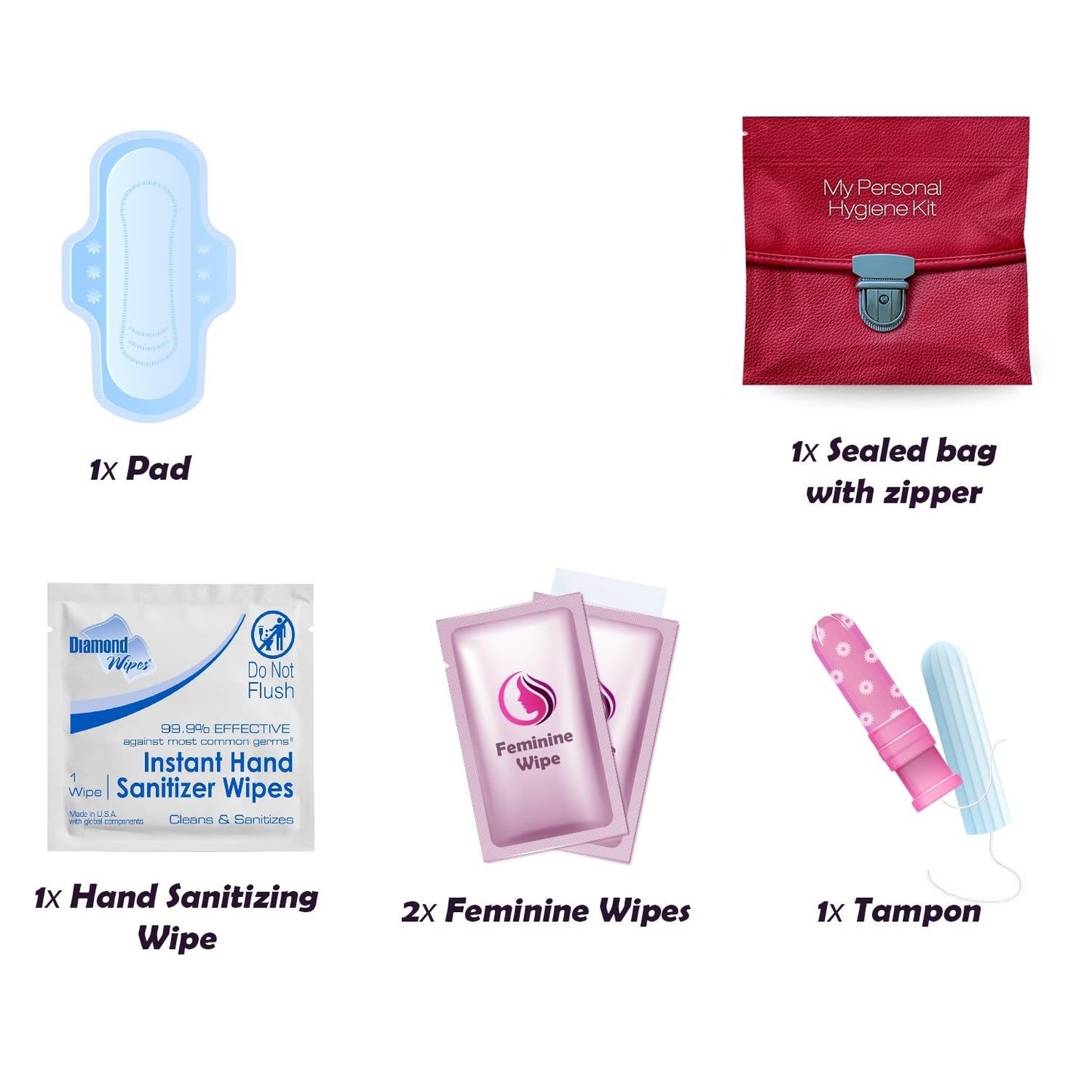All-in-One Menstrual Care Kit with Individually Wrapped Essentials, 60 Pack