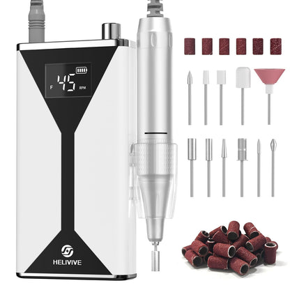HELIVIVE Professional Electric Nail Drill 45000RPM Cordless Nail File