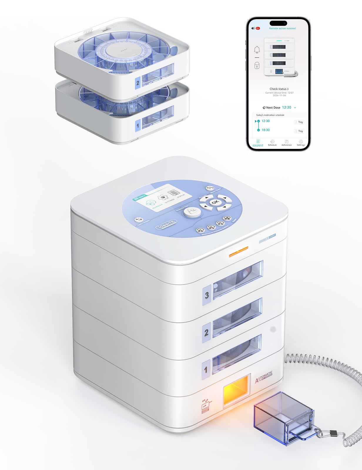 Automatic Pill Dispenser with App Control, LCD Display and Locking Tray