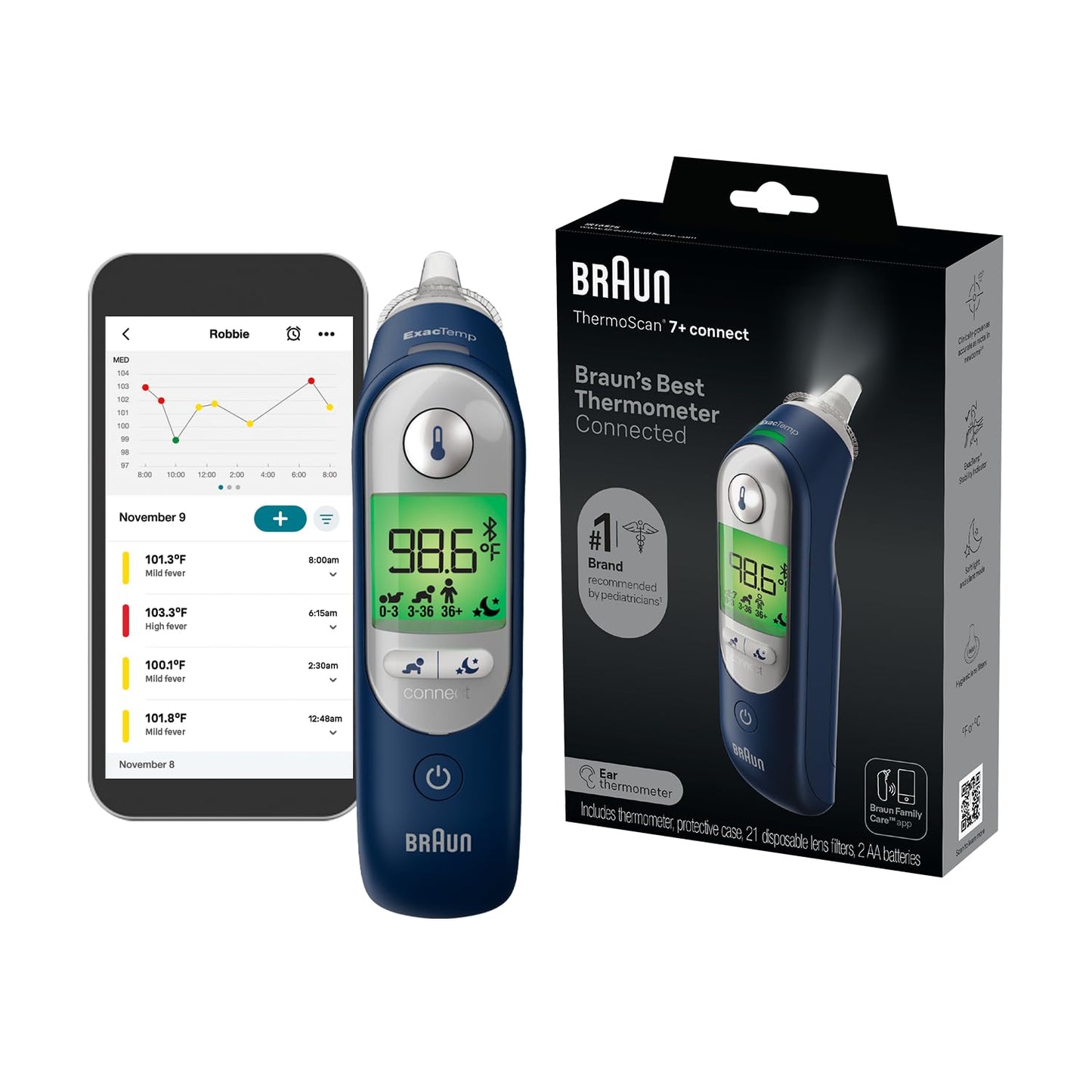 Digital Ear Thermometer with Age Precision and App Connectivity