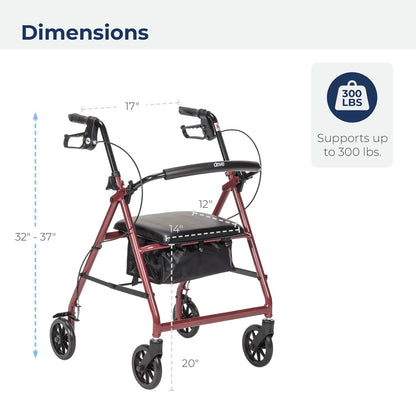 Drive Medical Four Wheel Rollator with Fold Up Removable Back Support