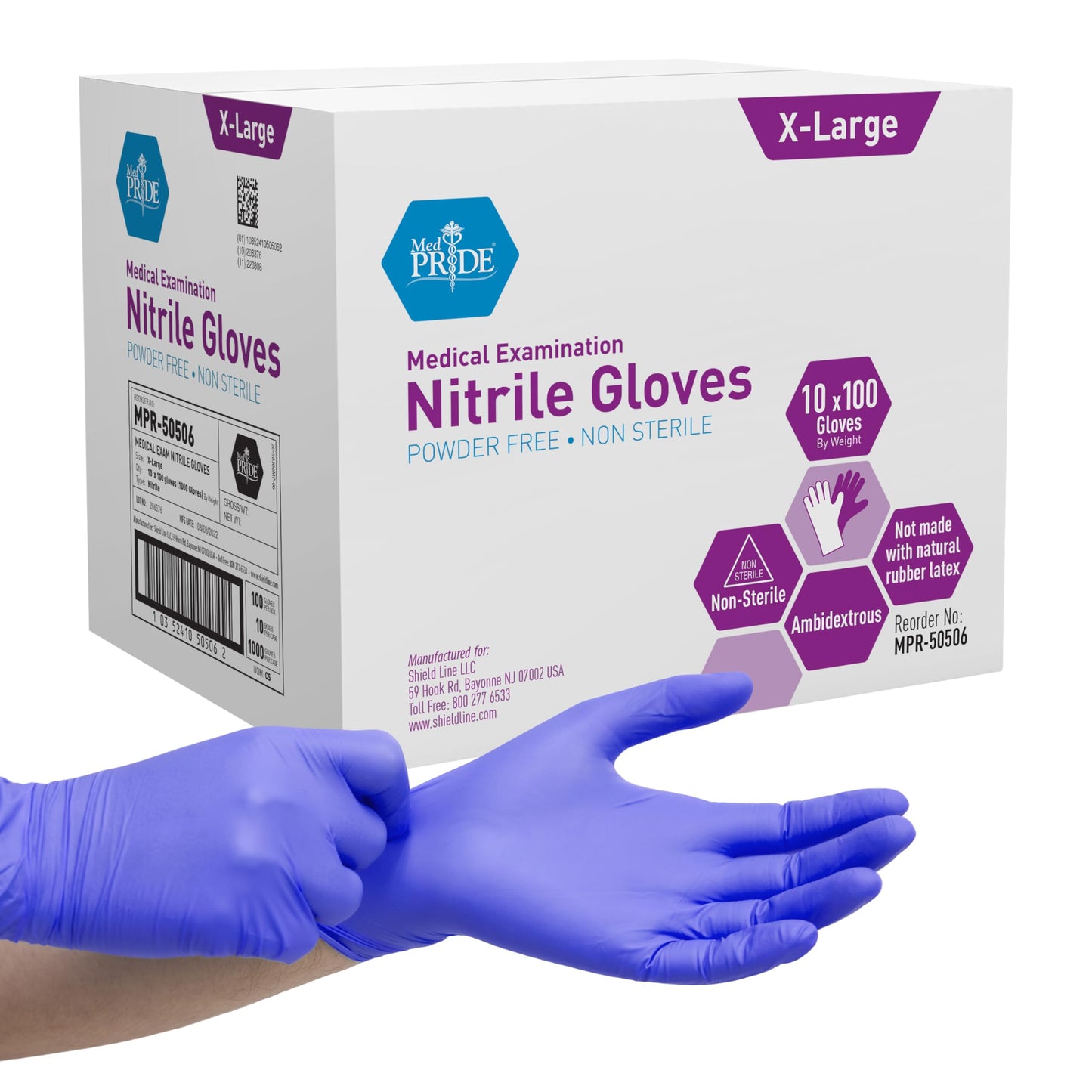 MedPride Powder-Free Nitrile Exam Gloves, Case/1000, 100 Count (Pack of 10)