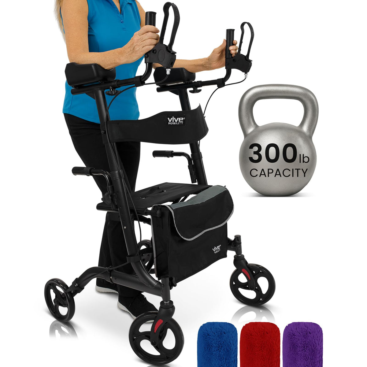 Upright Folding Rollator Walker with Seat and Armrests