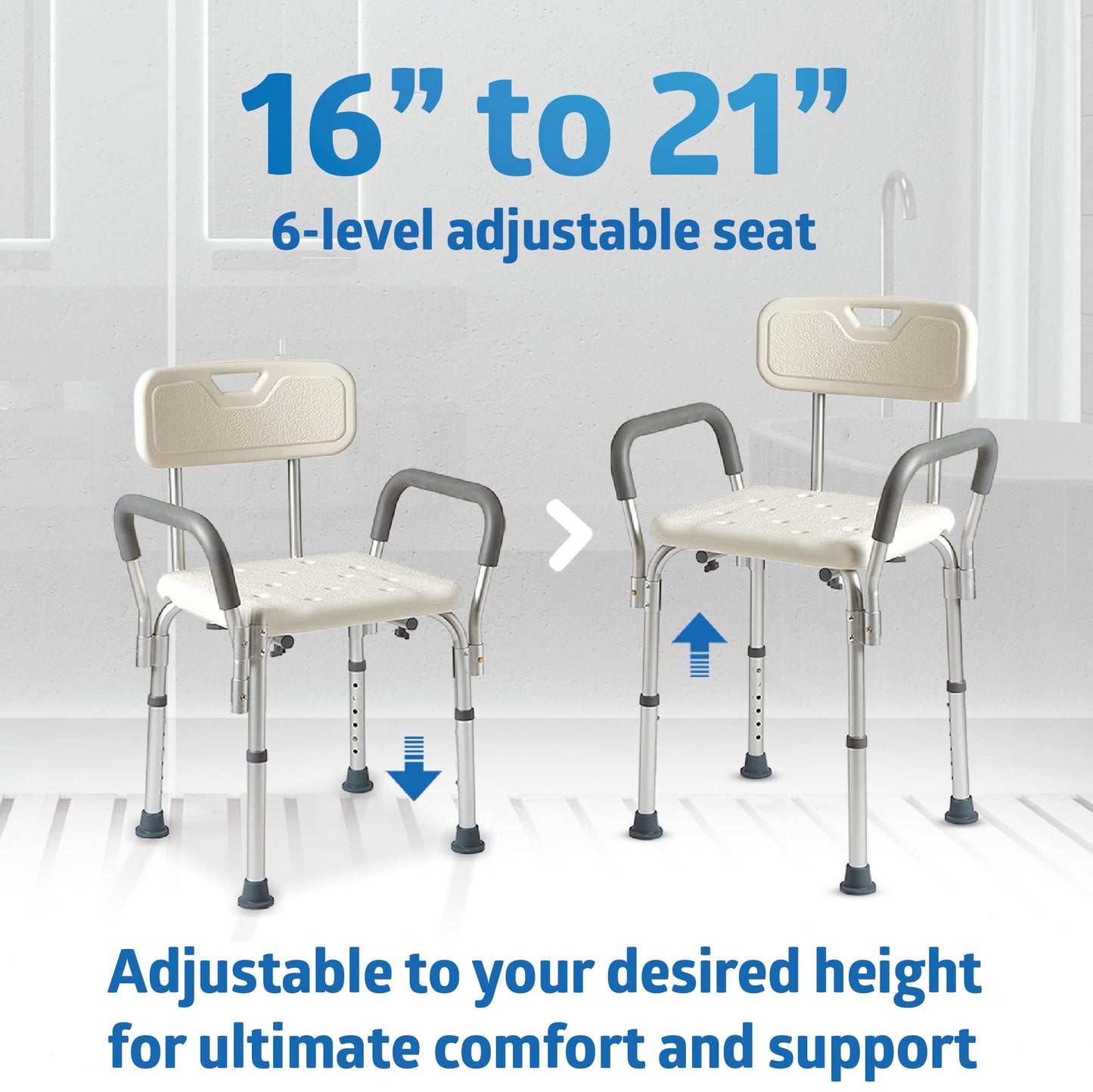 Shower Chair with Padded Armrests and Back, 350 lb Capacity