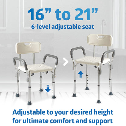 Shower Chair with Padded Armrests and Back, 350 lb Capacity