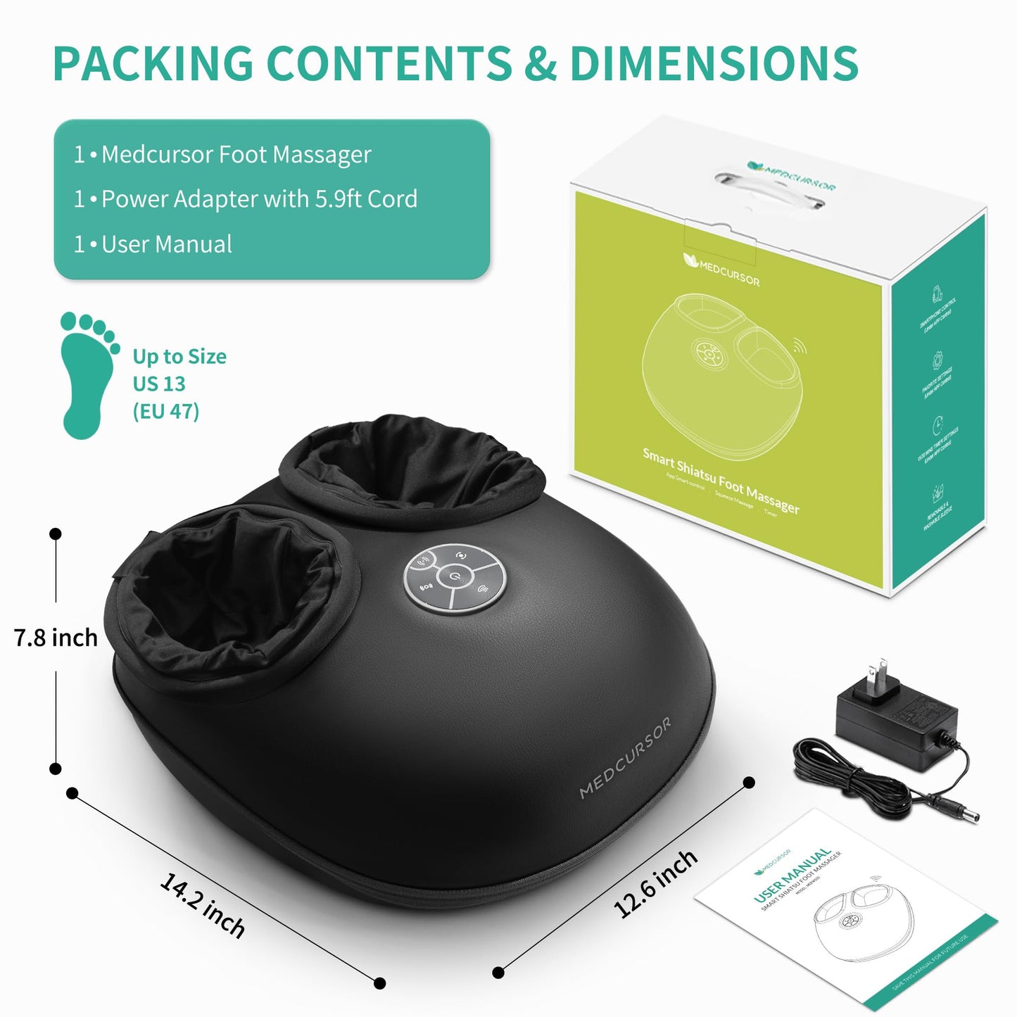 Heated Shiatsu Foot Massager with Air Compression & App Control