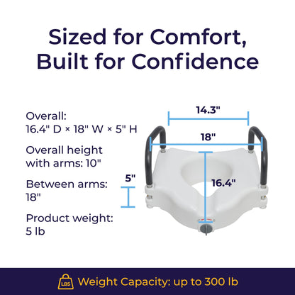 Drive Medical RTL12027RA 2-in-1 Raised Toilet Seat with Removable Padded Arms