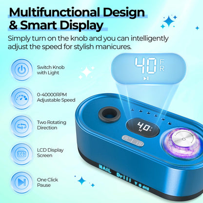 Professional Electric Nail Drill with LCD Display, 40,000 RPM