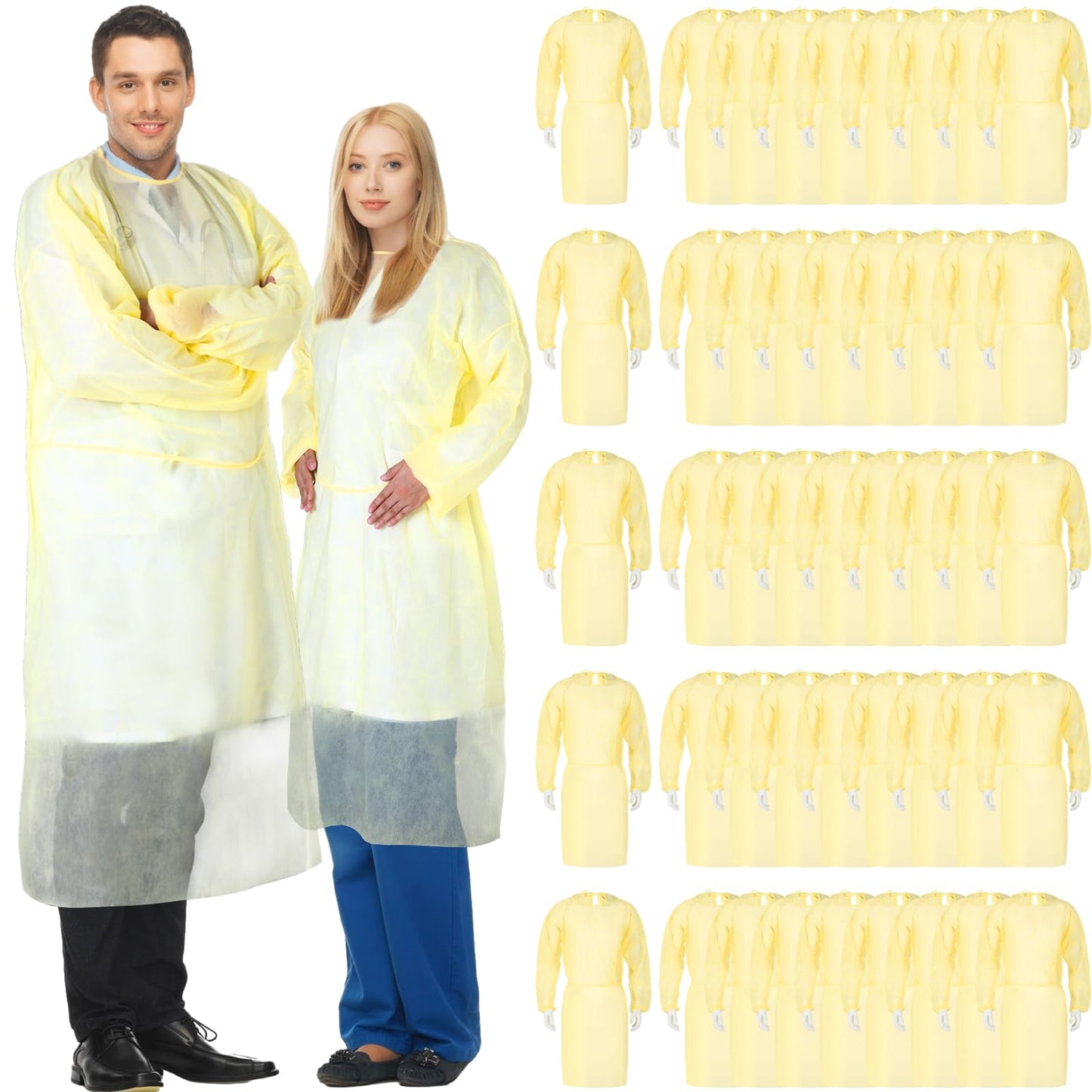Disposable Isolation Gowns with Double-Tie Back and Elastic Cuffs