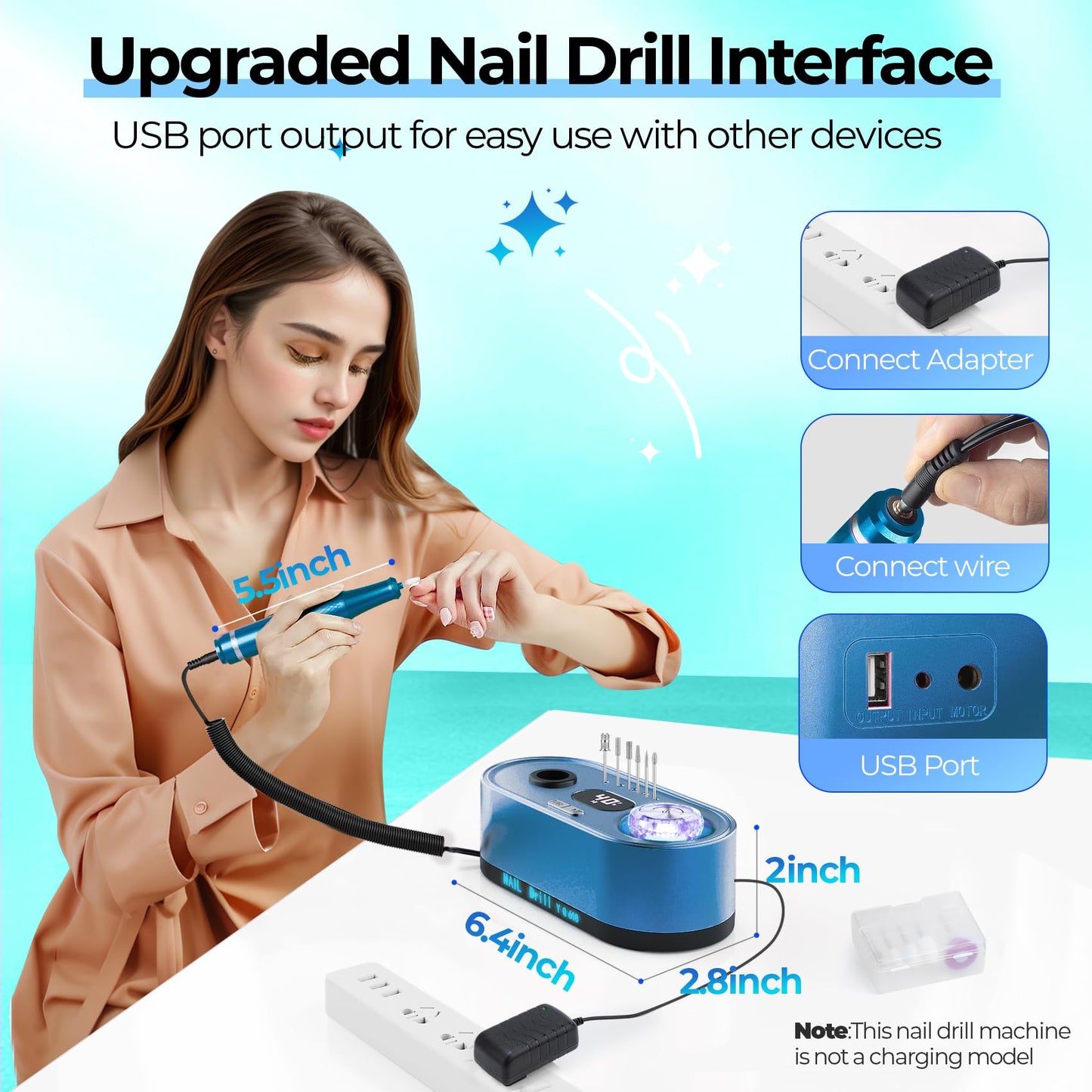 Professional Electric Nail Drill with LCD Display, 40,000 RPM