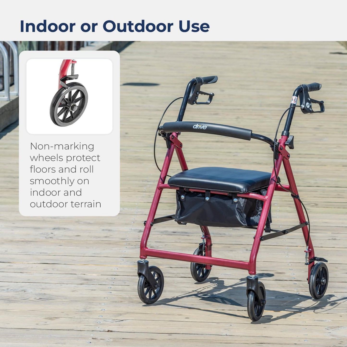 Drive Medical Four Wheel Rollator with Fold Up Removable Back Support