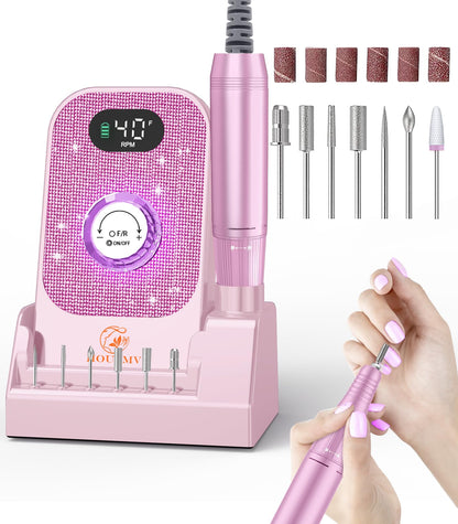 Cordless Rechargeable Nail Drill with Bits & Base, 40,000 RPM