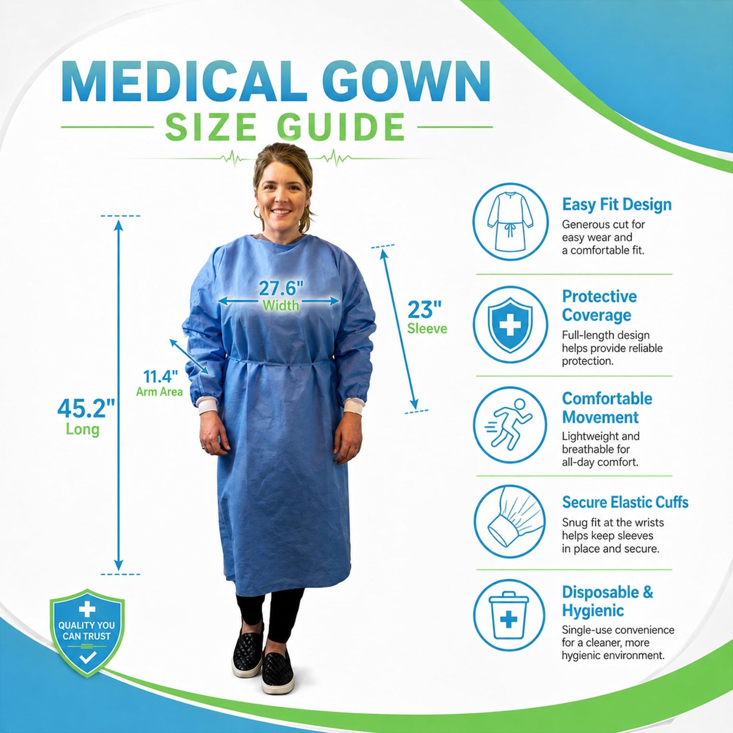 Level 2 Disposable Isolation Gowns with Full Back Coverage and Knit Cuffs