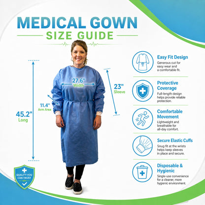 Level 2 Disposable Isolation Gowns with Full Back Coverage and Knit Cuffs