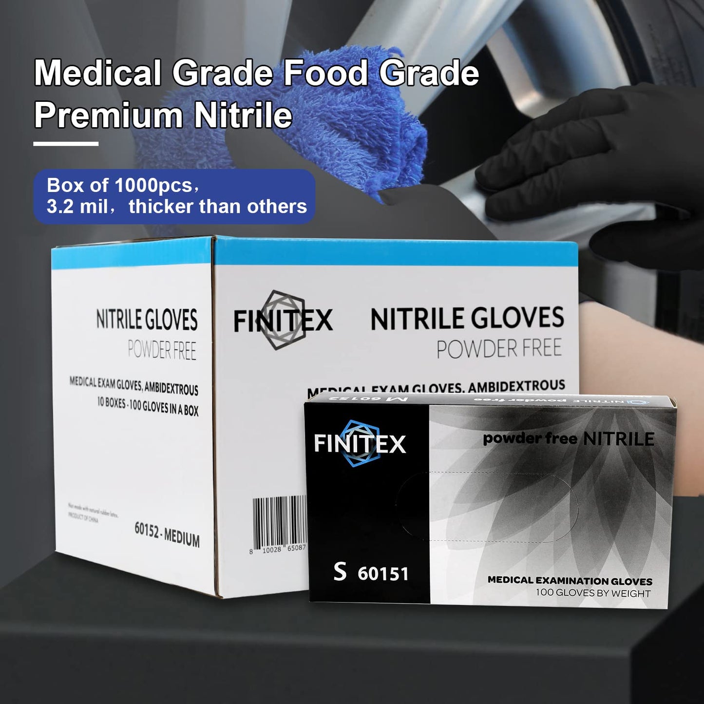 Black Nitrile Examination Gloves, Powder-Free, 3 Mil, 1,000 Count