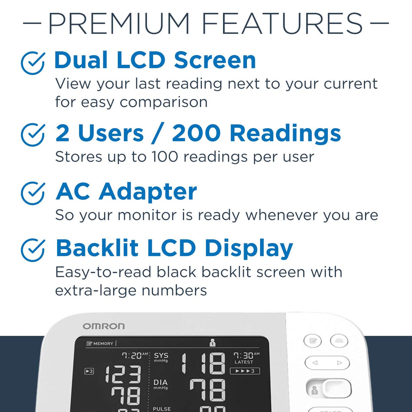Bluetooth Upper Arm Blood Pressure Monitor for Two Users, 200 Readings