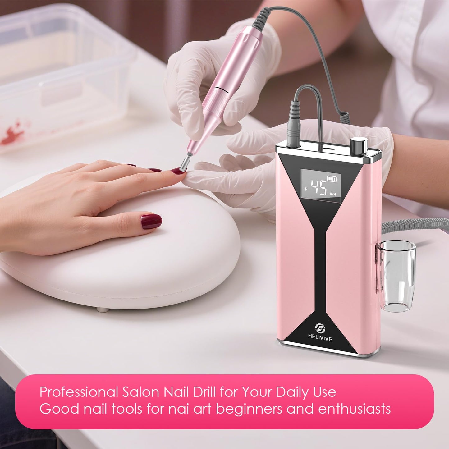 HELIVIVE Professional Electric Nail Drill 45000RPM Cordless Nail File