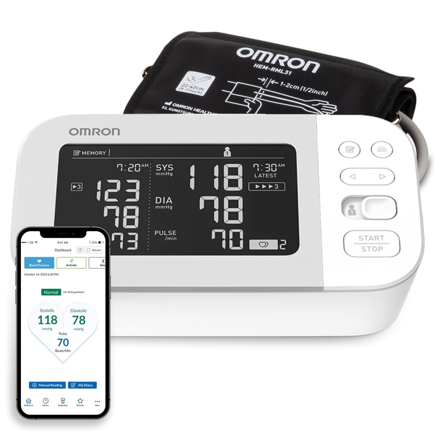 Bluetooth Upper Arm Blood Pressure Monitor for Two Users, 200 Readings