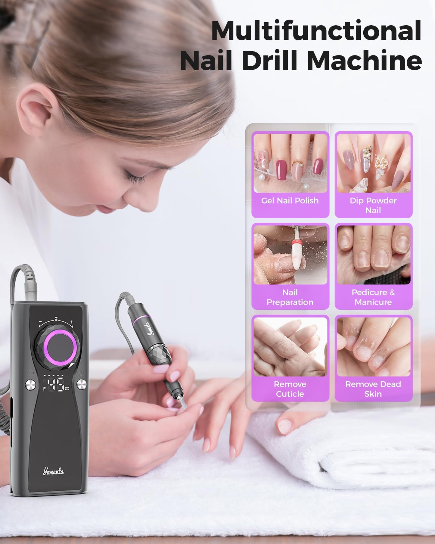 USB Rechargeable Electric Nail Drill with 12 Bits, 45,000 RPM