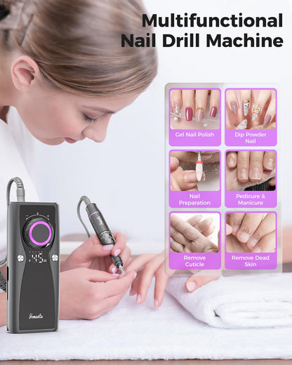 USB Rechargeable Electric Nail Drill with 12 Bits, 45,000 RPM
