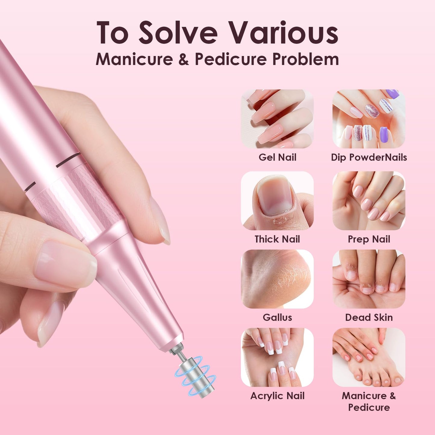 HELIVIVE Professional Electric Nail Drill 45000RPM Cordless Nail File