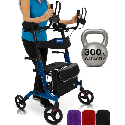 Upright Folding Rollator Walker with Seat and Armrests