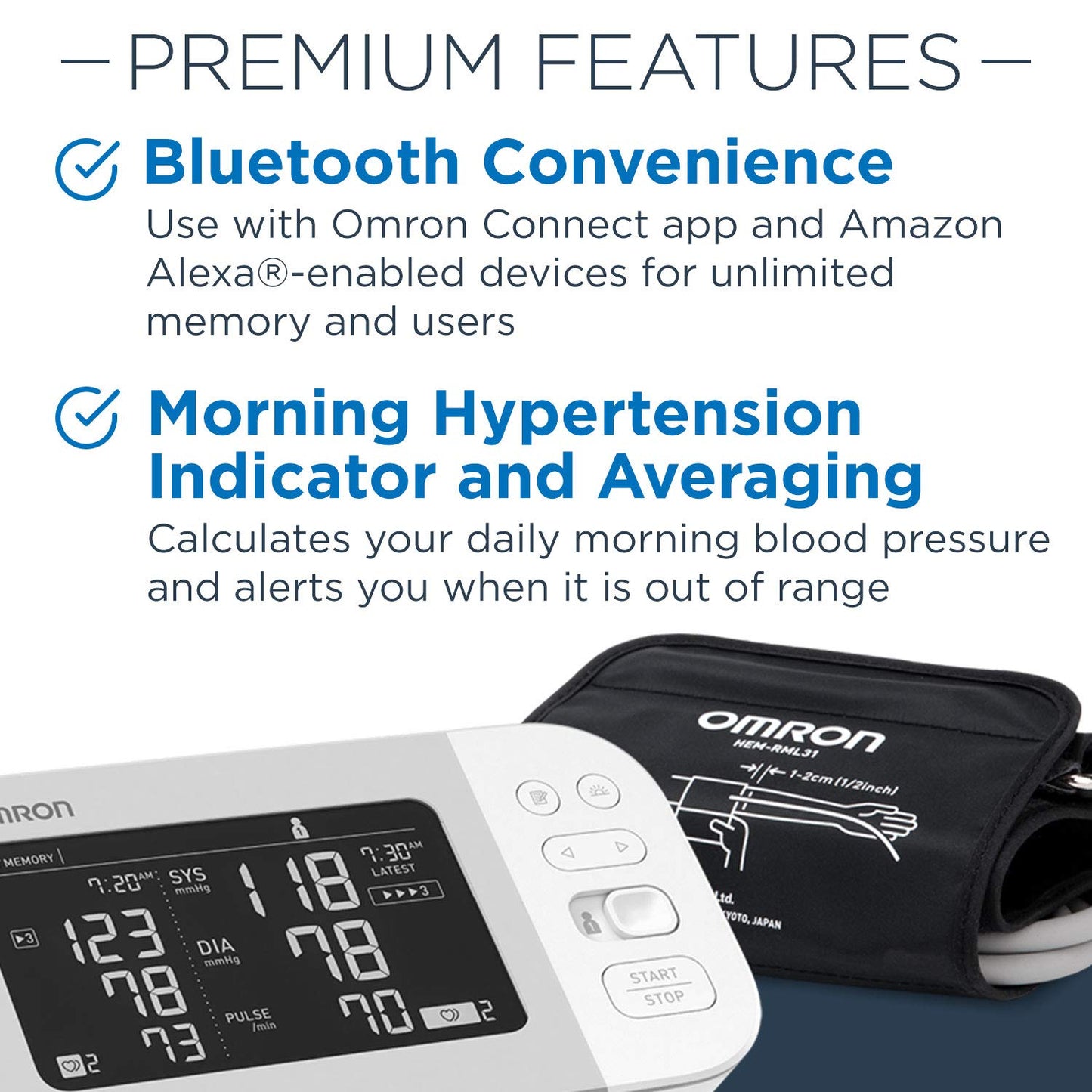 Bluetooth Upper Arm Blood Pressure Monitor for Two Users, 200 Readings