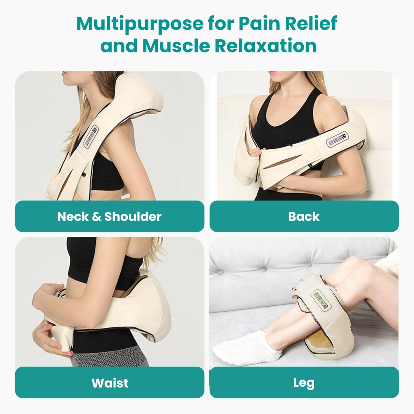 Nekteck Shiatsu Neck Massager with Heat for Pain Relief Deep Tissue