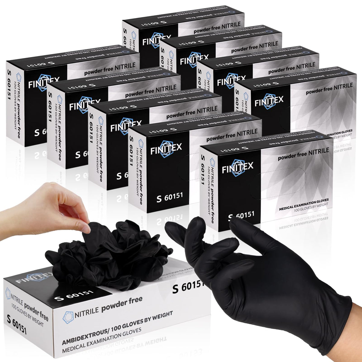 Black Nitrile Examination Gloves, Powder-Free, 3 Mil, 1,000 Count
