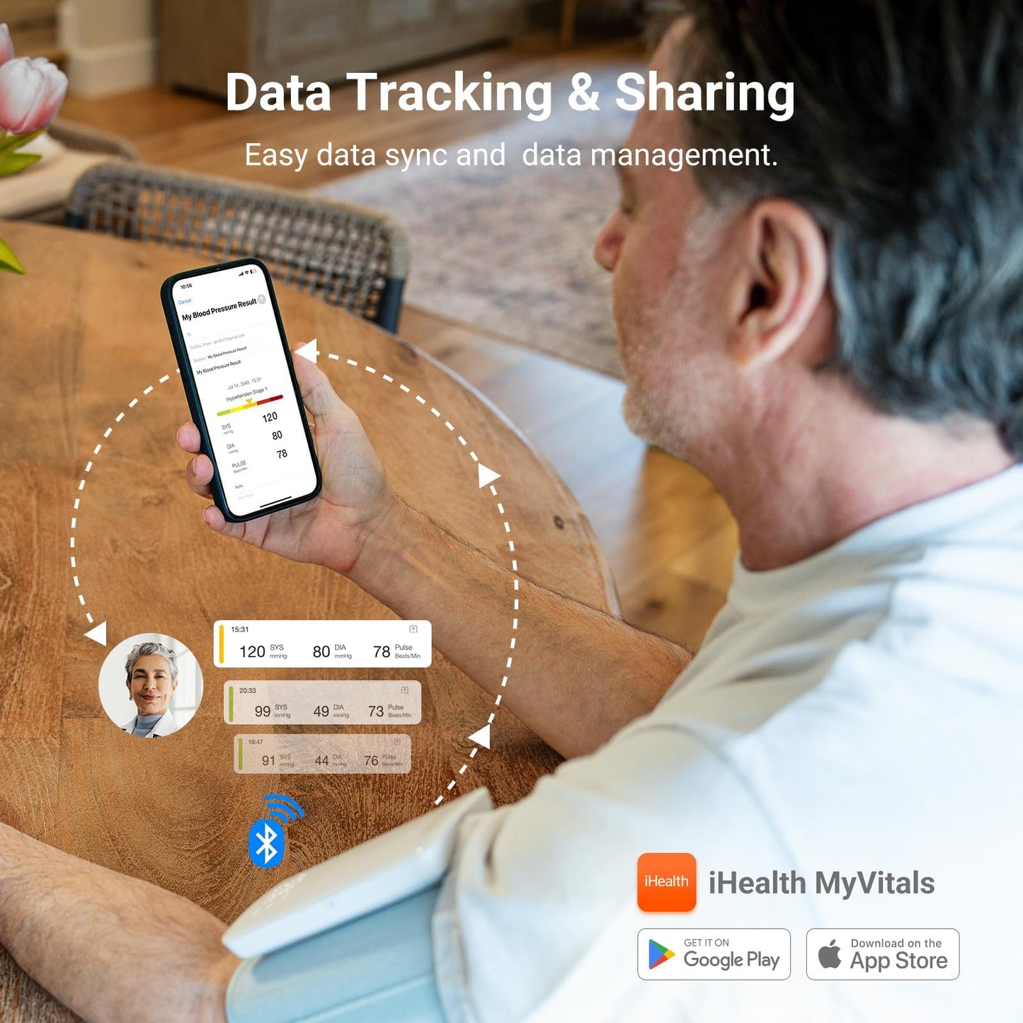 Wireless Upper Arm Blood Pressure Monitor with Bluetooth App Tracking