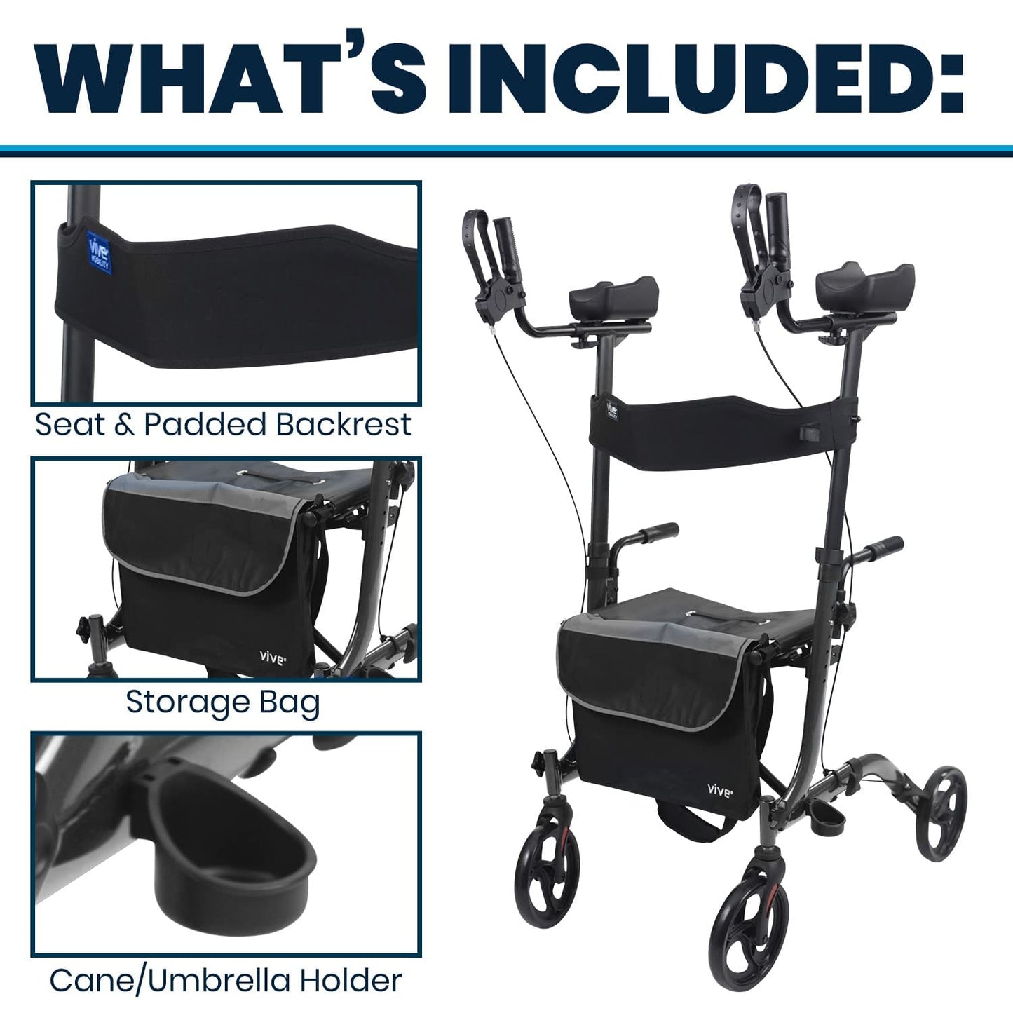 Upright Folding Rollator Walker with Seat and Armrests