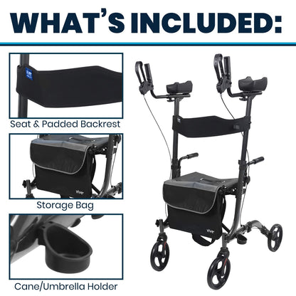 Upright Folding Rollator Walker with Seat and Armrests