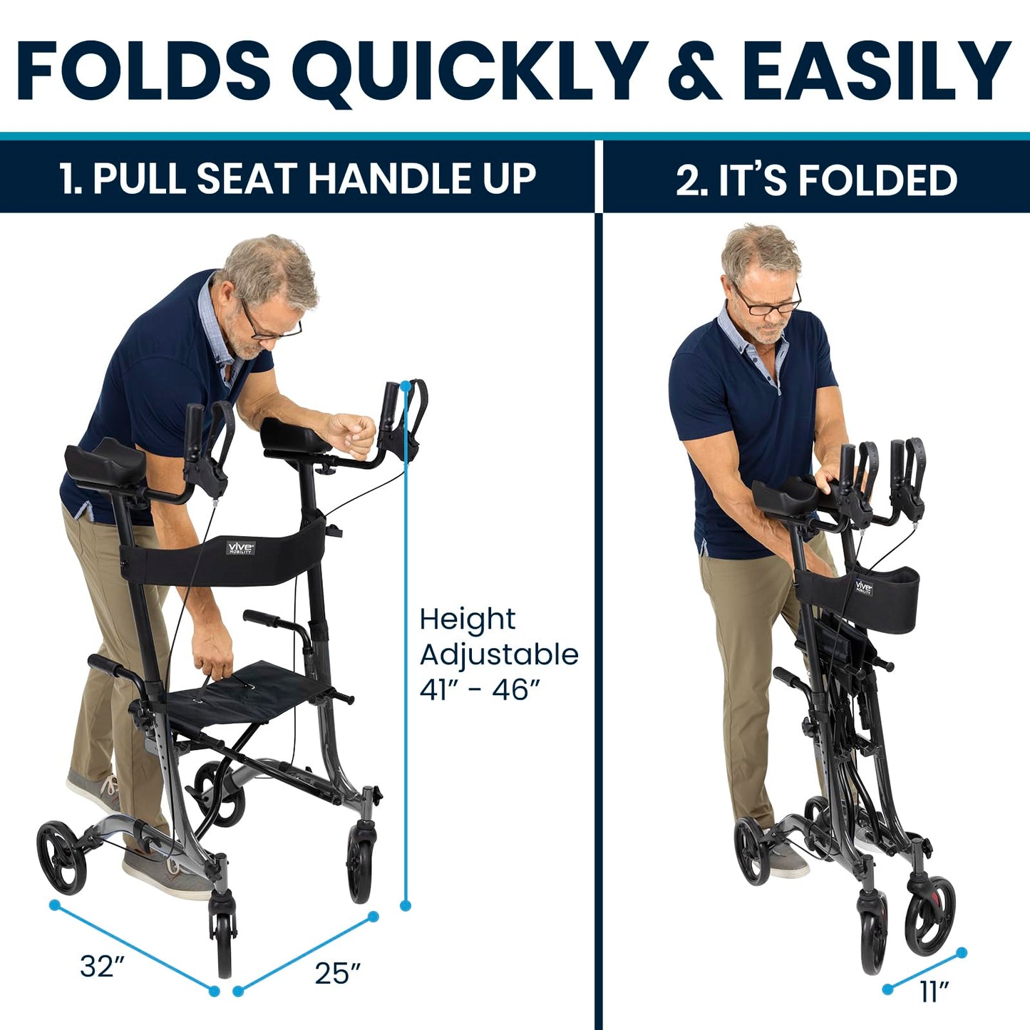 Upright Folding Rollator Walker with Seat and Armrests