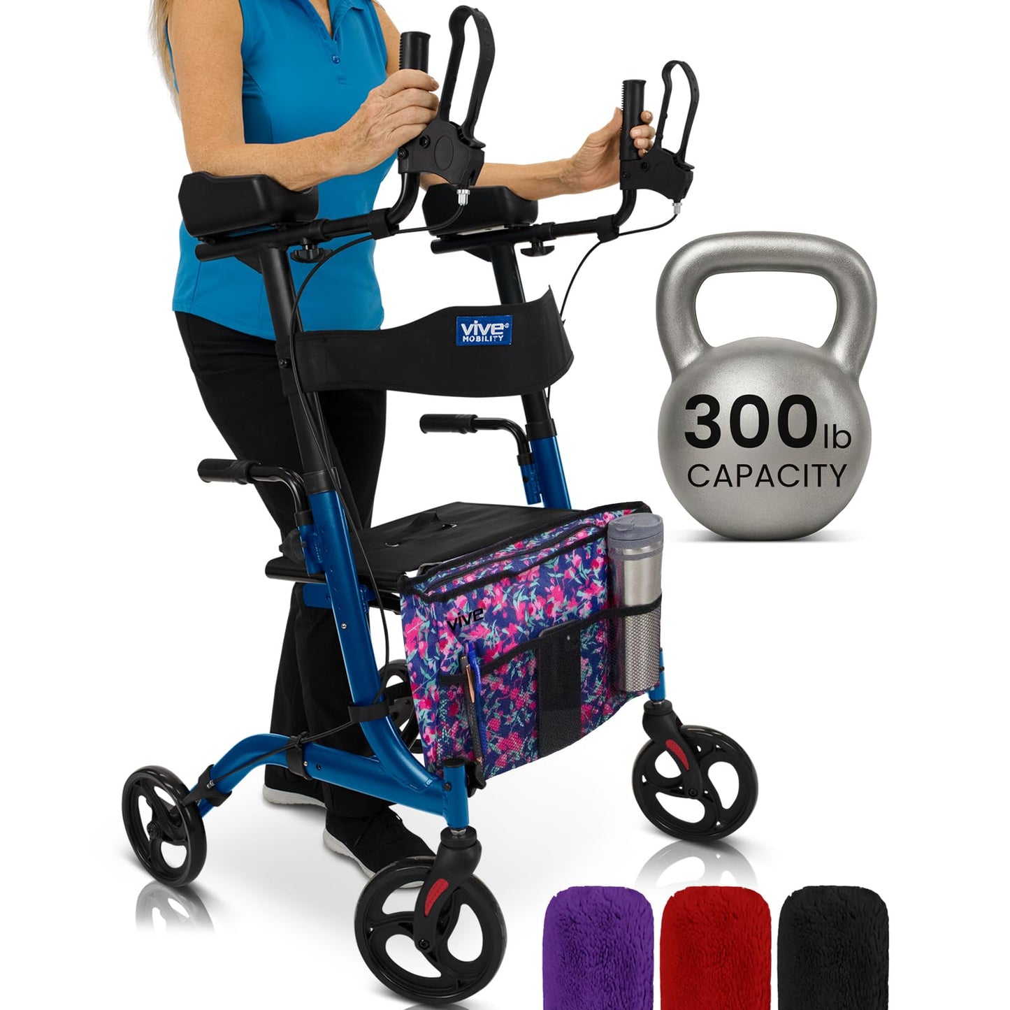 Upright Folding Rollator Walker with Seat and Armrests