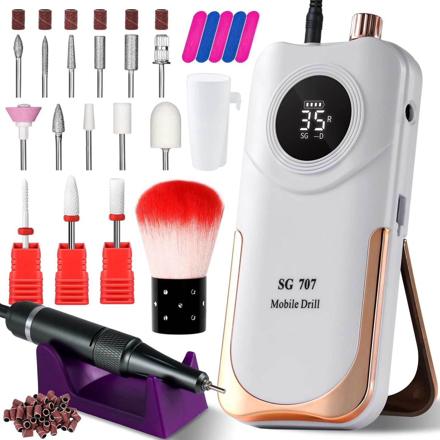 Cordless Rechargeable Nail Drill with Holder, 35,000 RPM