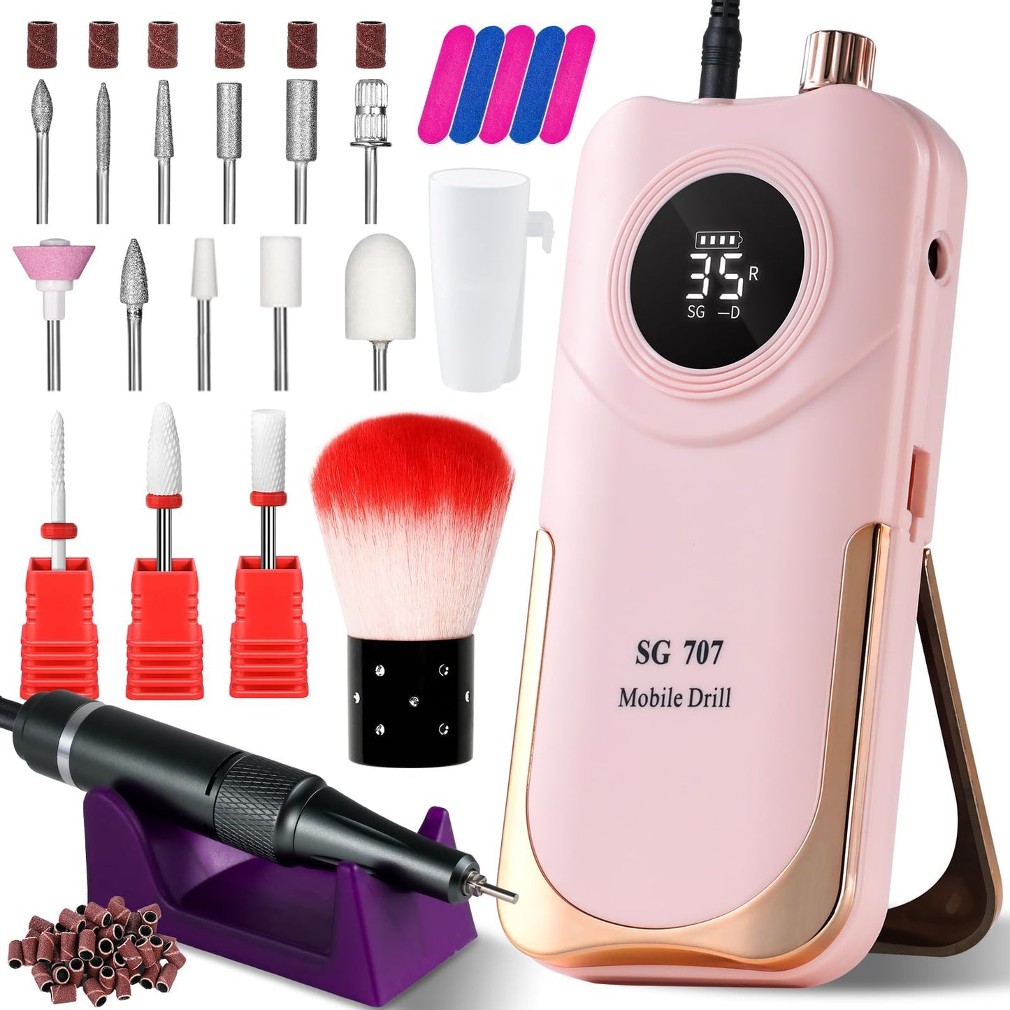 Cordless Rechargeable Nail Drill with Holder, 35,000 RPM