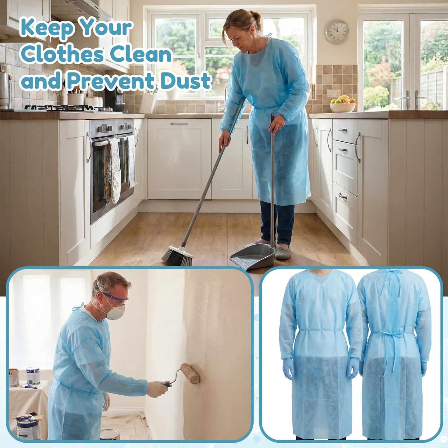 Disposable Isolation Gowns with Double-Tie Back and Elastic Cuffs