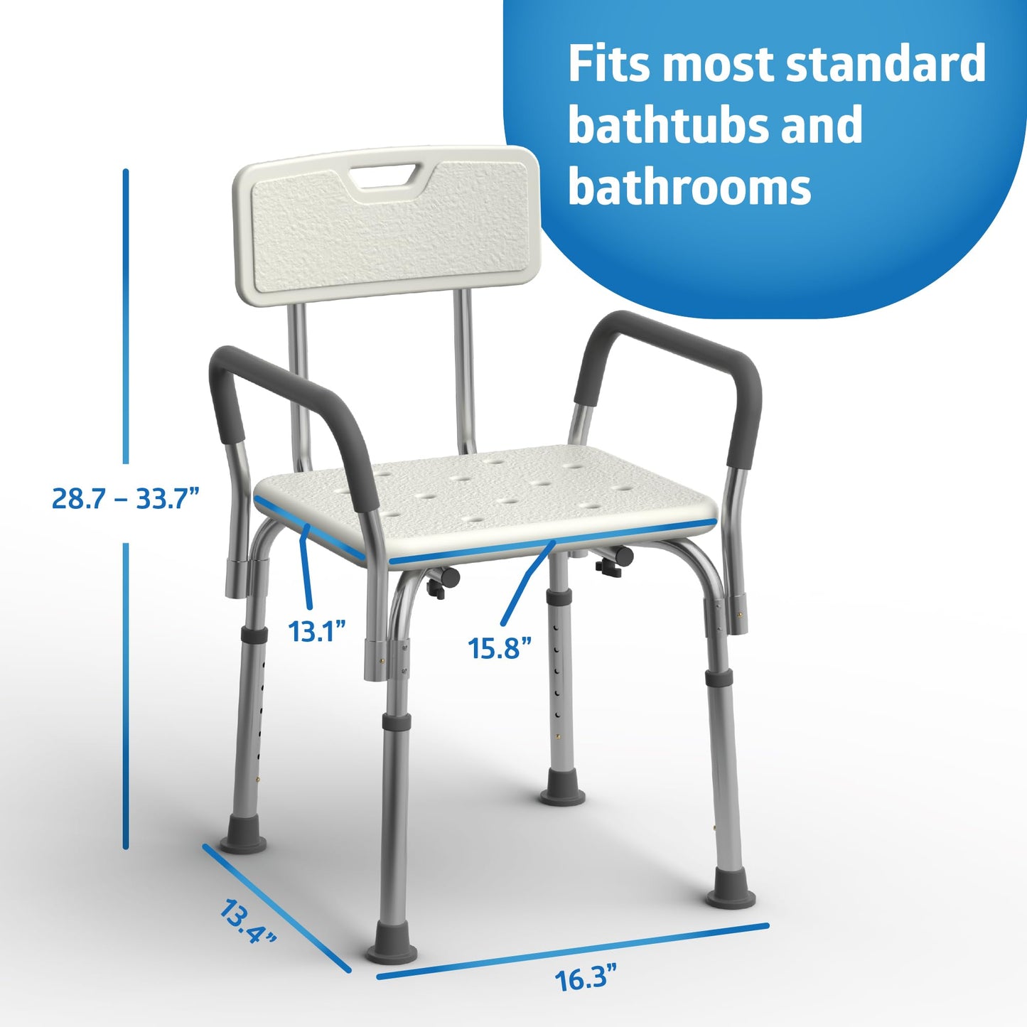 Shower Chair with Padded Armrests and Back, 350 lb Capacity