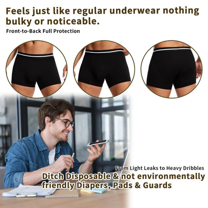 Washable Men’s Leakproof Incontinence Boxer Briefs with Light Absorbency