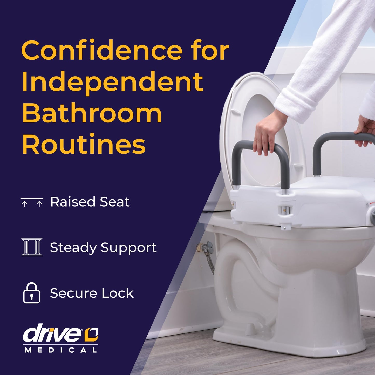 Drive Medical RTL12027RA 2-in-1 Raised Toilet Seat with Removable Padded Arms