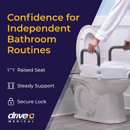 Drive Medical RTL12027RA 2-in-1 Raised Toilet Seat with Removable Padded Arms